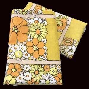 Vintage 70s WABASSO Interlude Orange Yellow Pillowcase Set: Retro Novelty Print